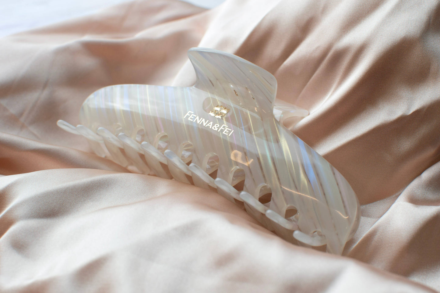 XL Glam Claw in Rainbow Opal | Translucent White Striped