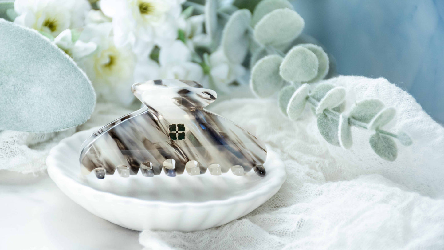 Glamour Grip Mini Claw in Phantom Quartz | Black White Blue Iridescent | Italian Acetate Tortoise Shell Small Hair Clip