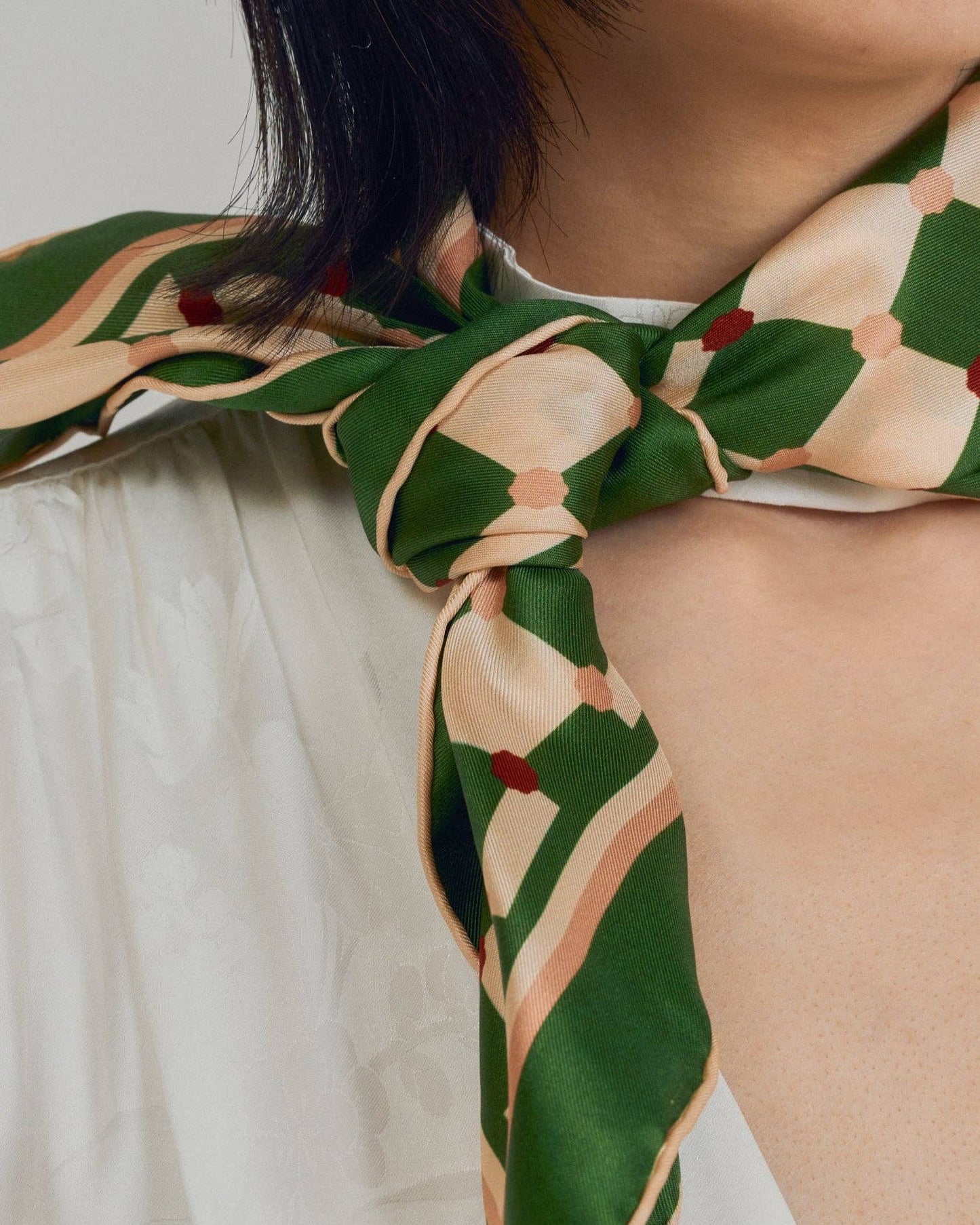 "Checkerboard" Silk Bandana Scarf - Green