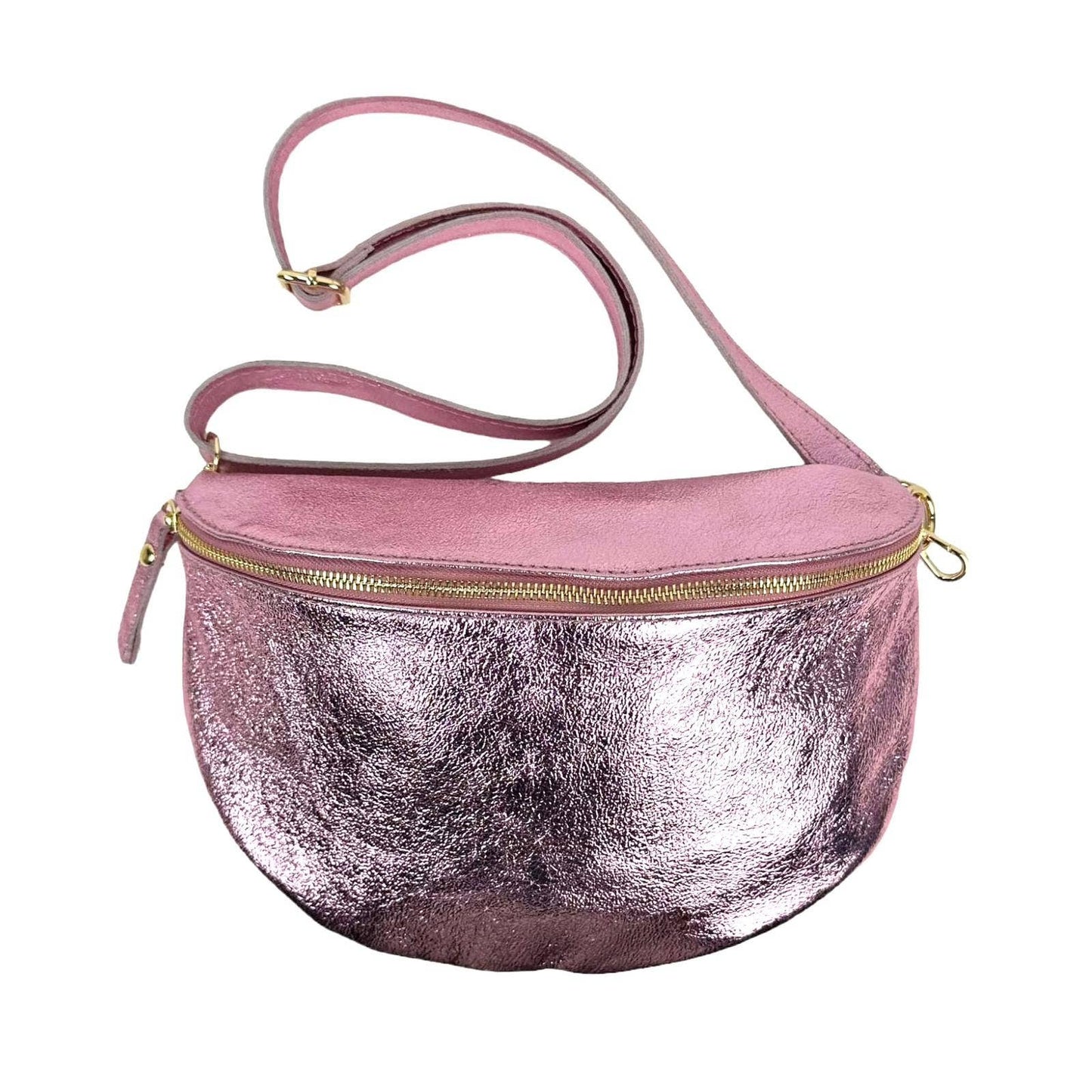 Large Italian Metallic Leather Crossbody/Waist Bag