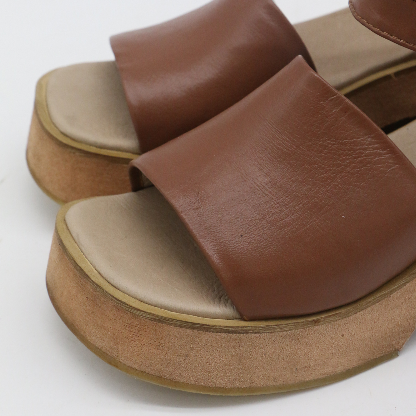 Tribe clog-inspired platform strap-on sandals in tan leather