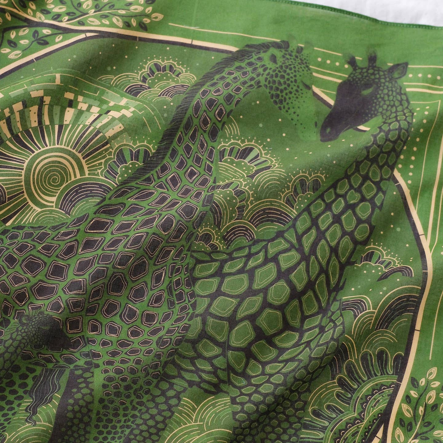 Giraffe, "Surya" in the Grassland Bandana Scarf (Olive Green)