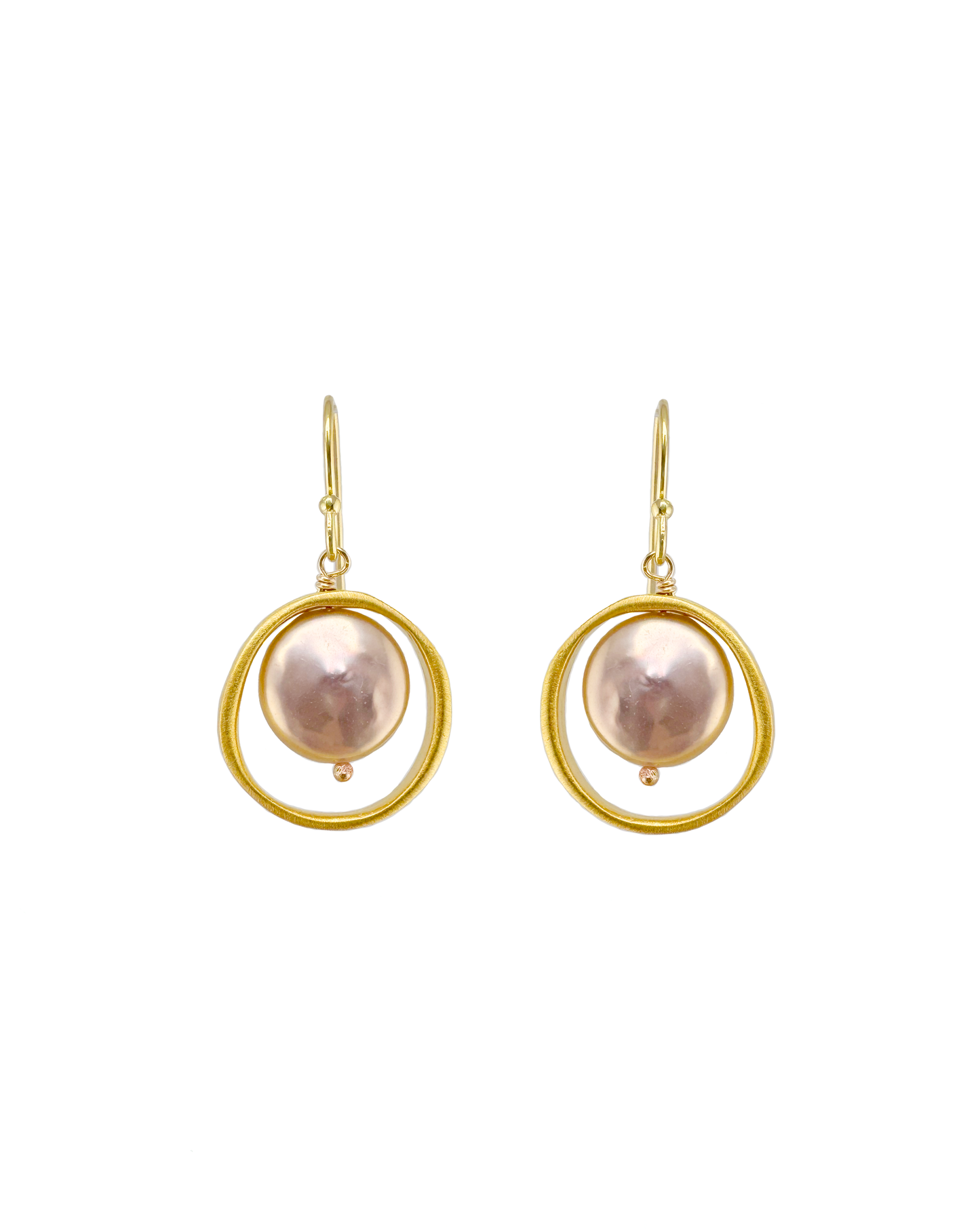OPEN Circle with Pink Pearl Earrings in Silver or Vermeil