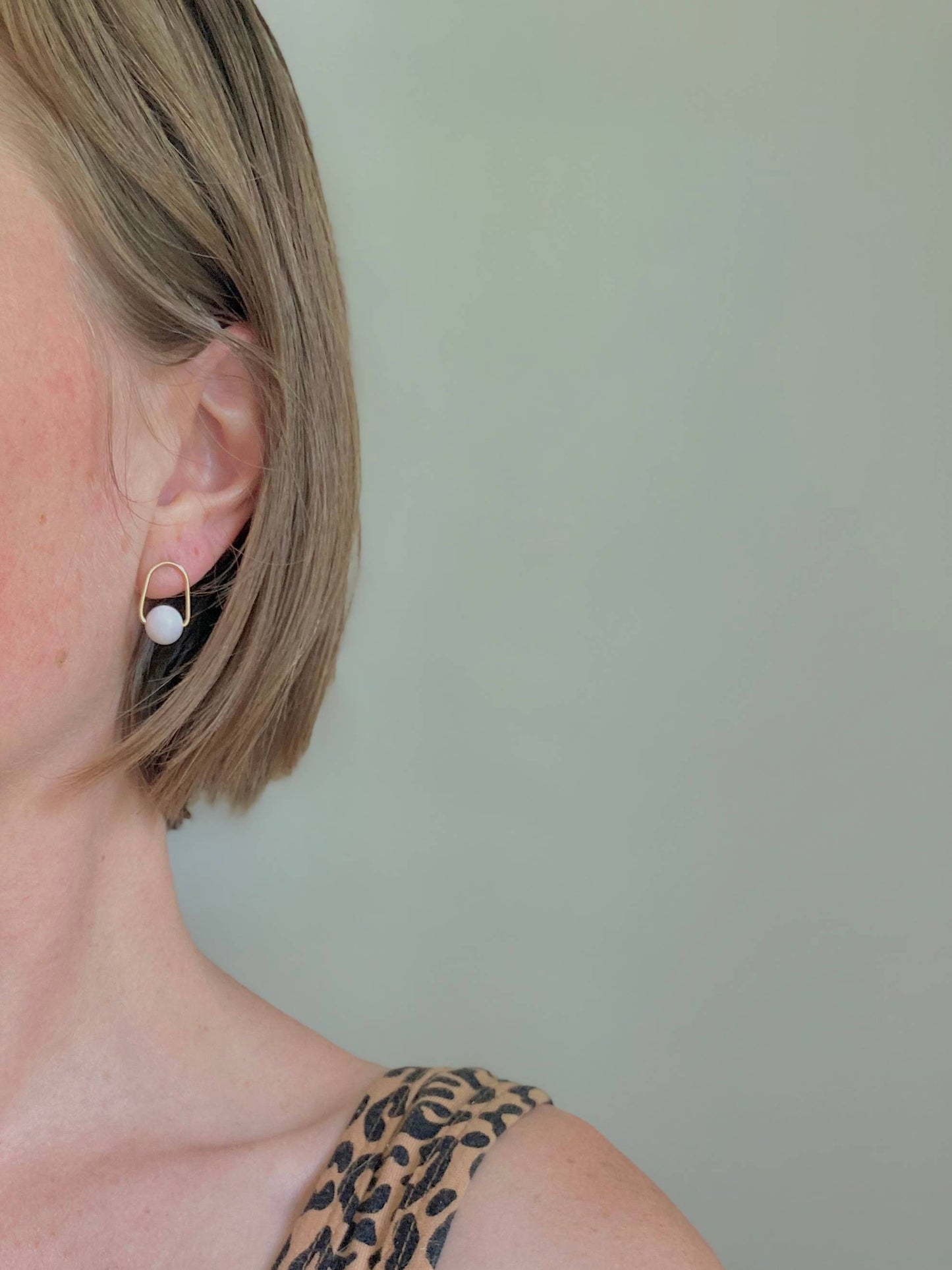 Cove Stud - Minimal Gemstone Arc Frame Stud in Cool Tones