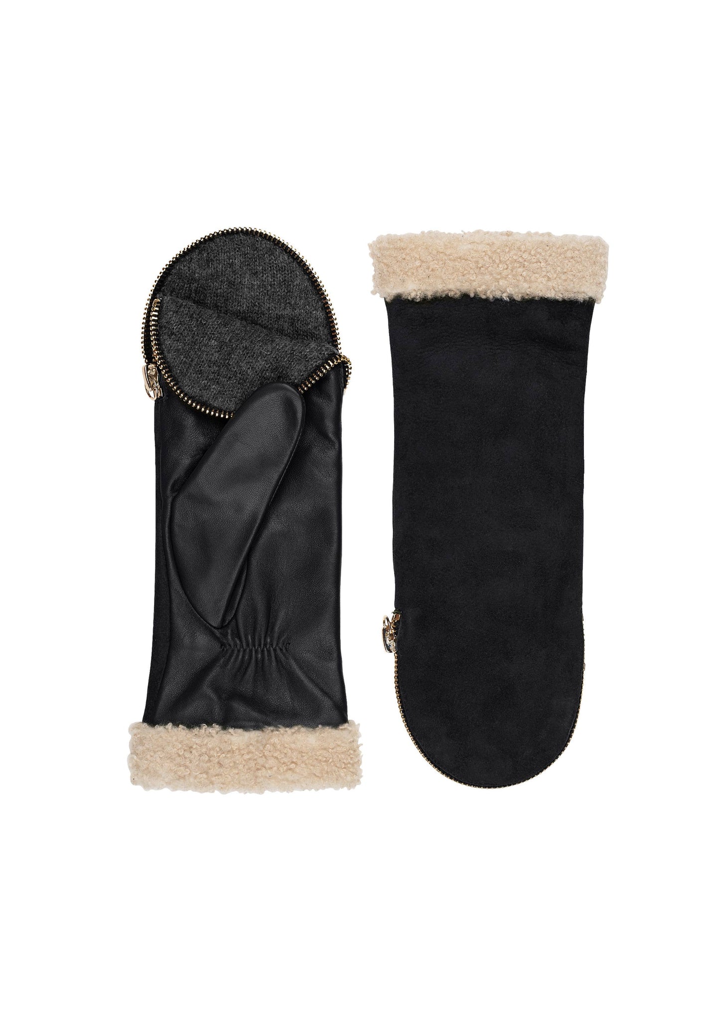 (L231) Shearling Cuff Suede Back Zipper Women's Gloves