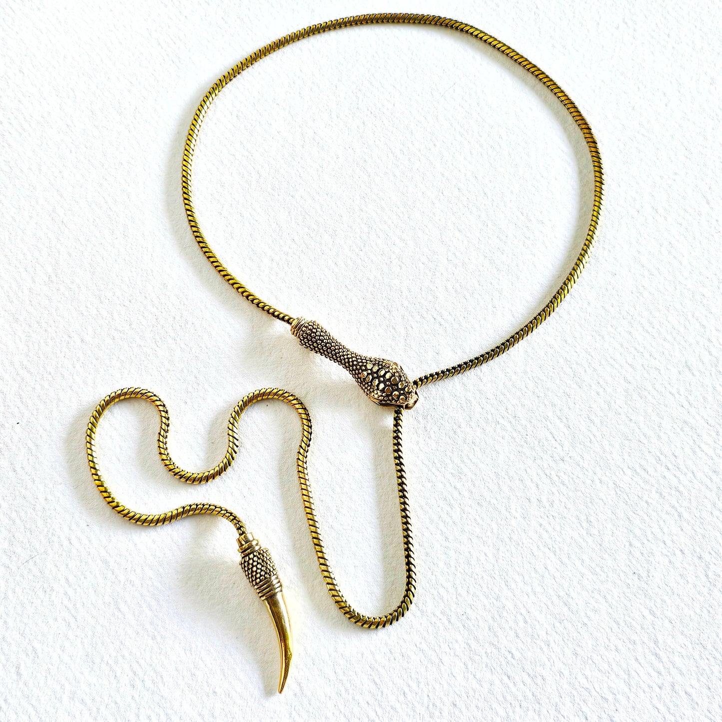 Brass snake chain serpent lariat long necklace #BX24