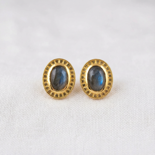 18K GV oval textured stud earrings - E513