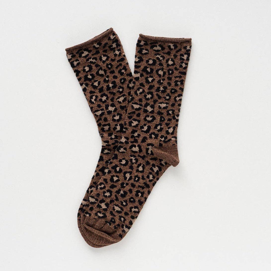 KLUE Glitter Lurex socks in eco-friendly Lyocell | Leopard brown
