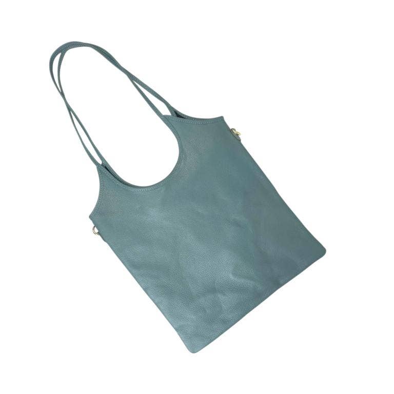 Leather Bag with Long Handles and Crossbody Strap
