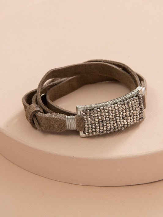 Brilliant Leather Wrap Bracelet, Smoke