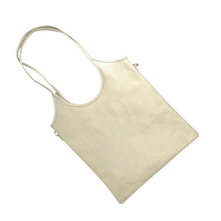 Leather Bag with Long Handles and Crossbody Strap