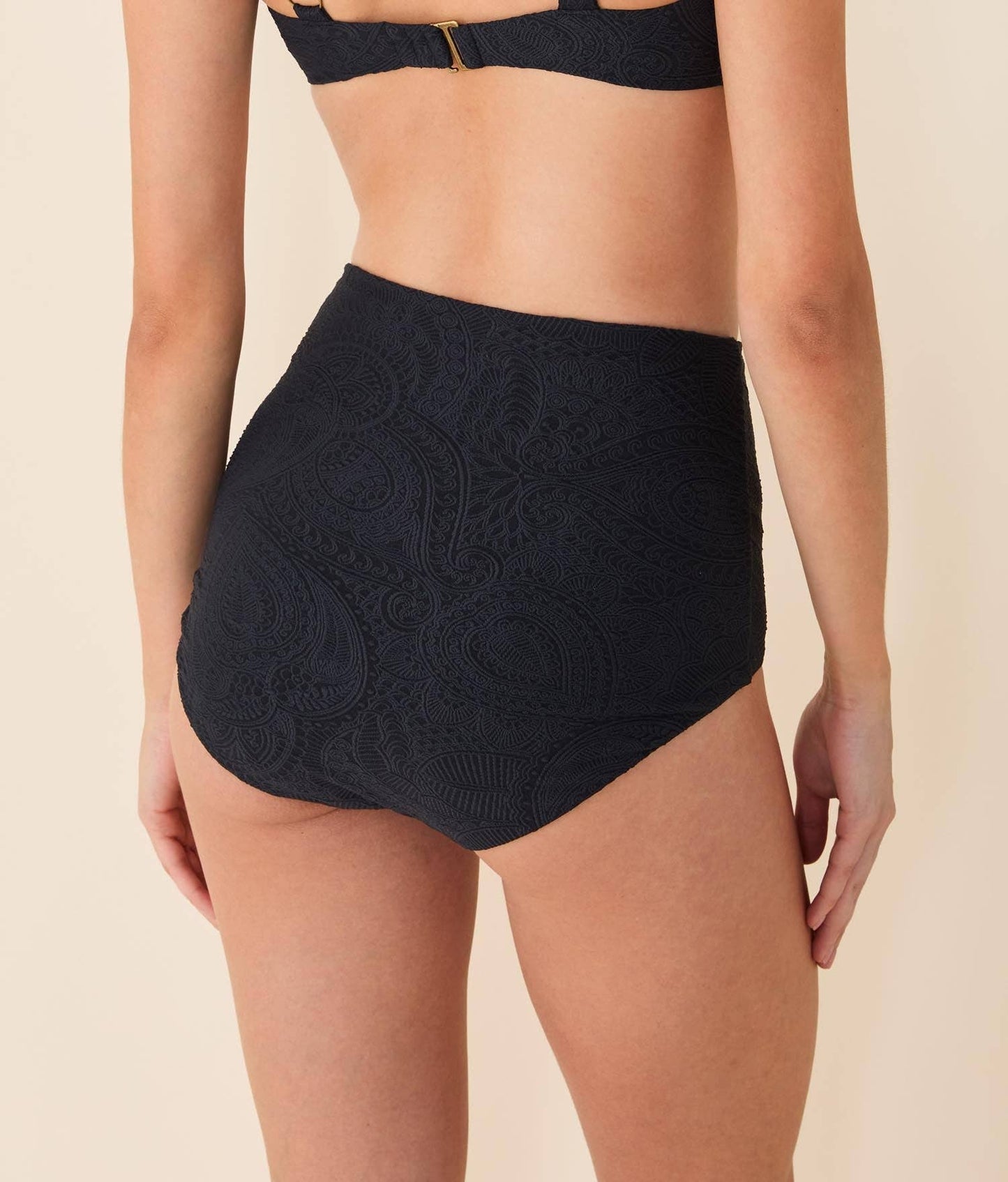 The Super High Waist Bikini Bottom - Paisley - Black Paisley
