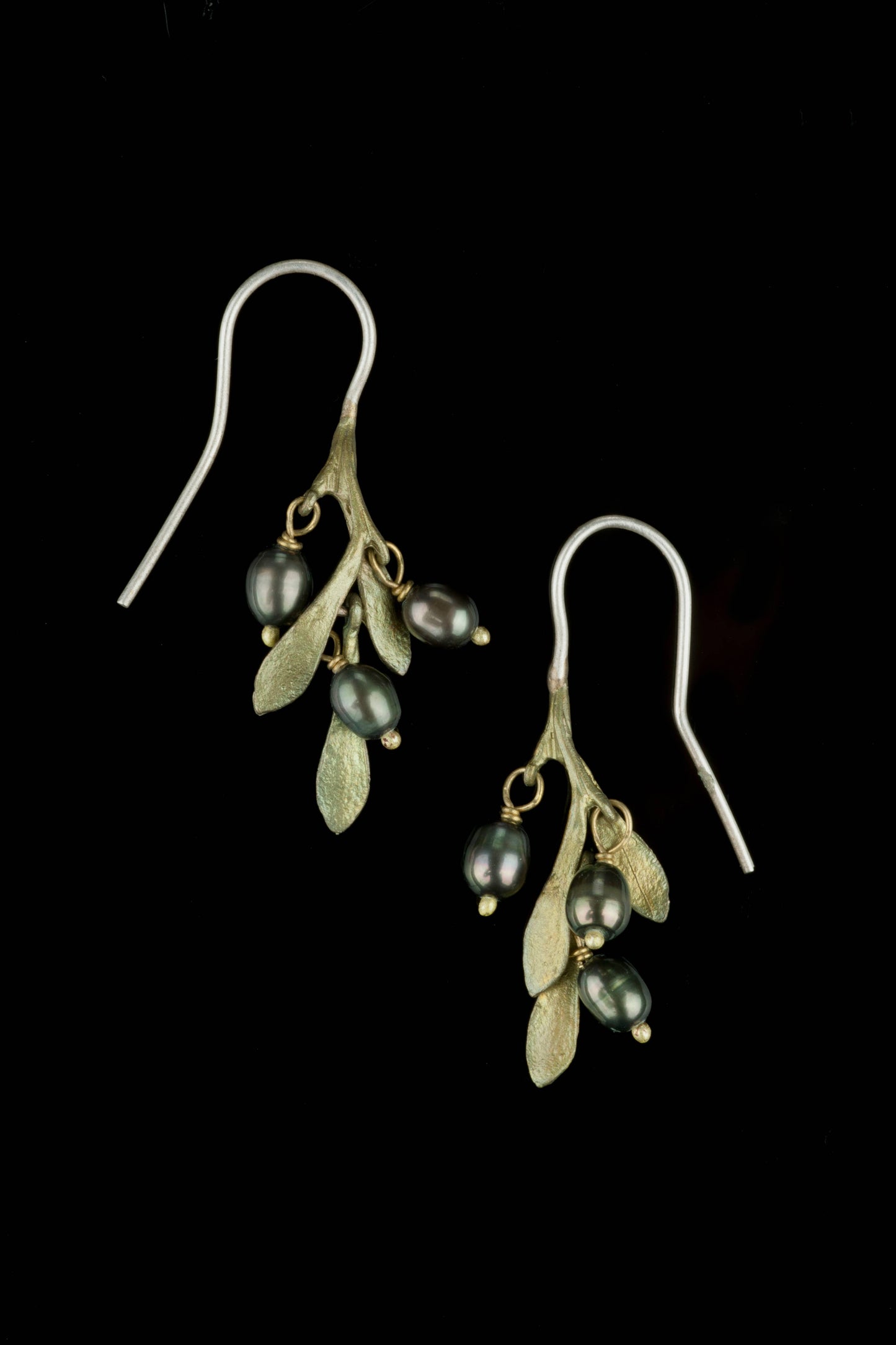Olive Wire Drop Earrings with Pearl