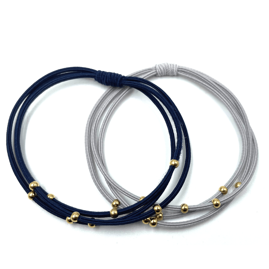 3mm Gold Water Pony Waterproof Bracelet Hair Bands in Gray and Navy #WP-G