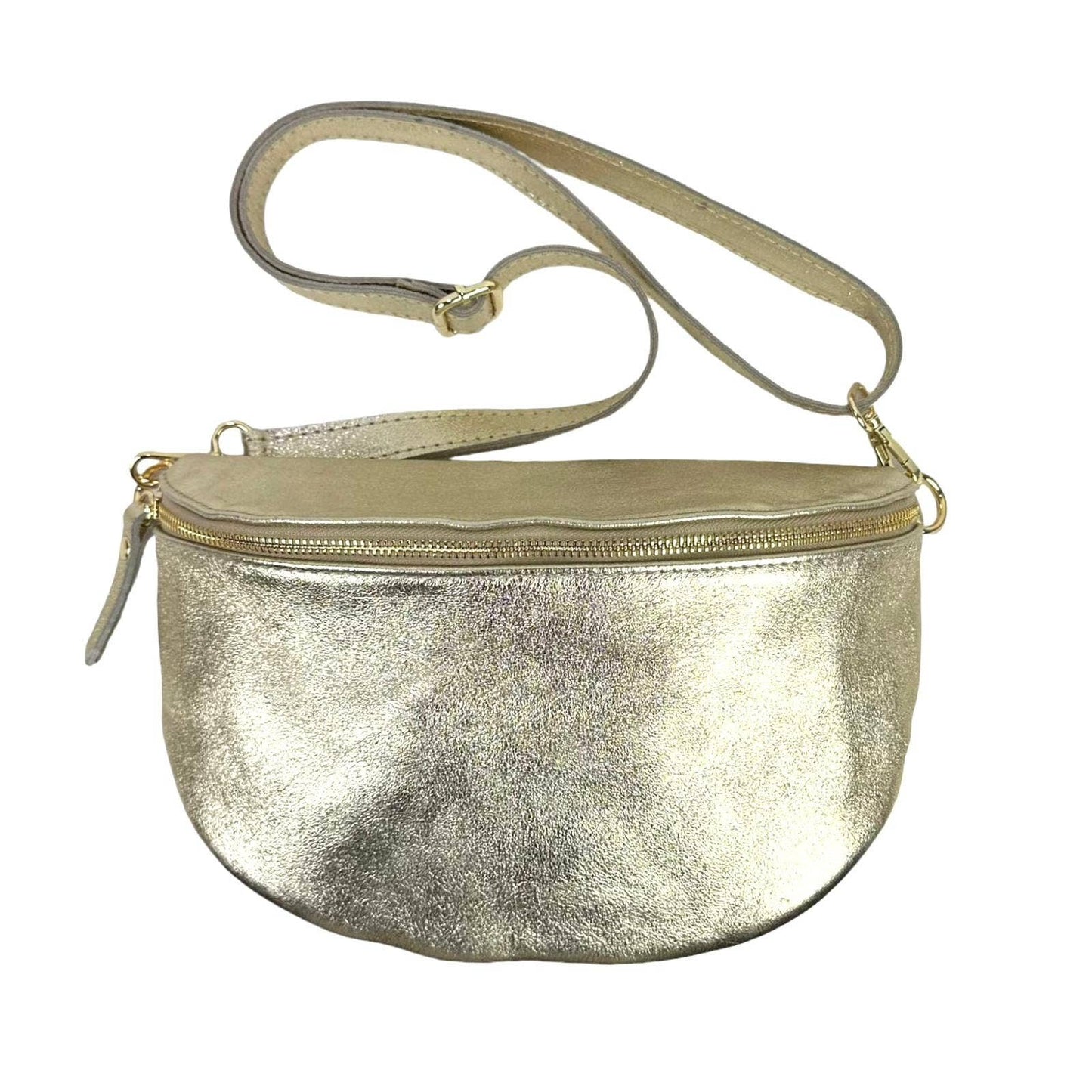 Large Italian Metallic Leather Crossbody/Waist Bag