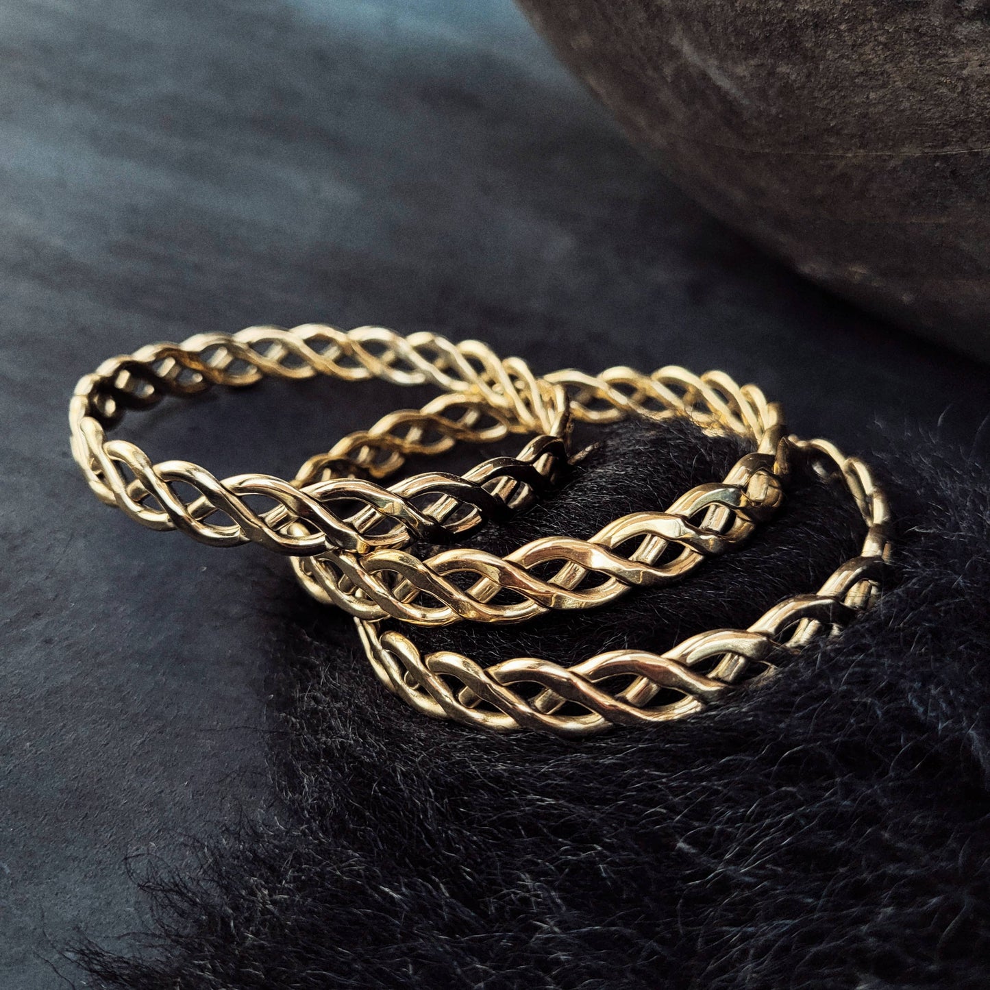 Handcrafted brass bangle bracelet braided twist style