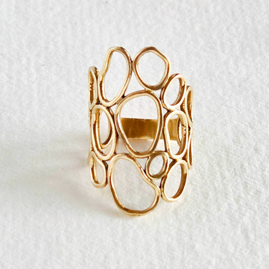Brass ring freeform orbs organic connected handmade