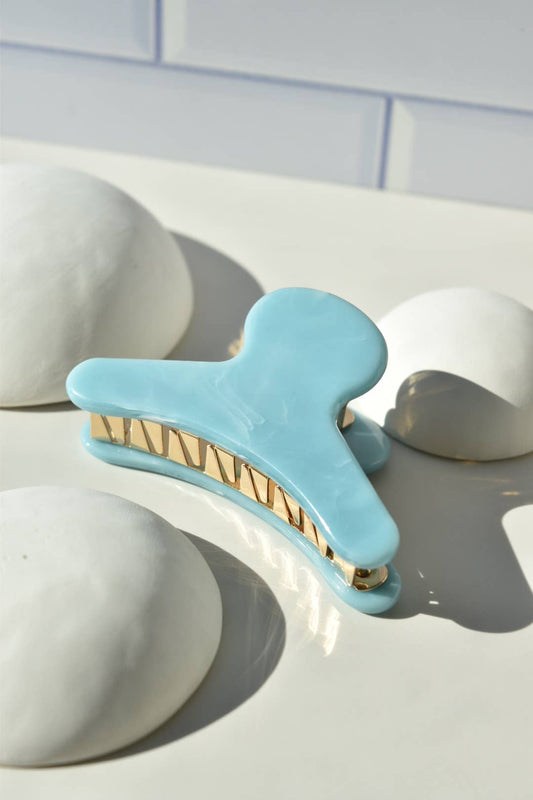 French Claw in Leland Stone | Light Blue White Swirl Acetate