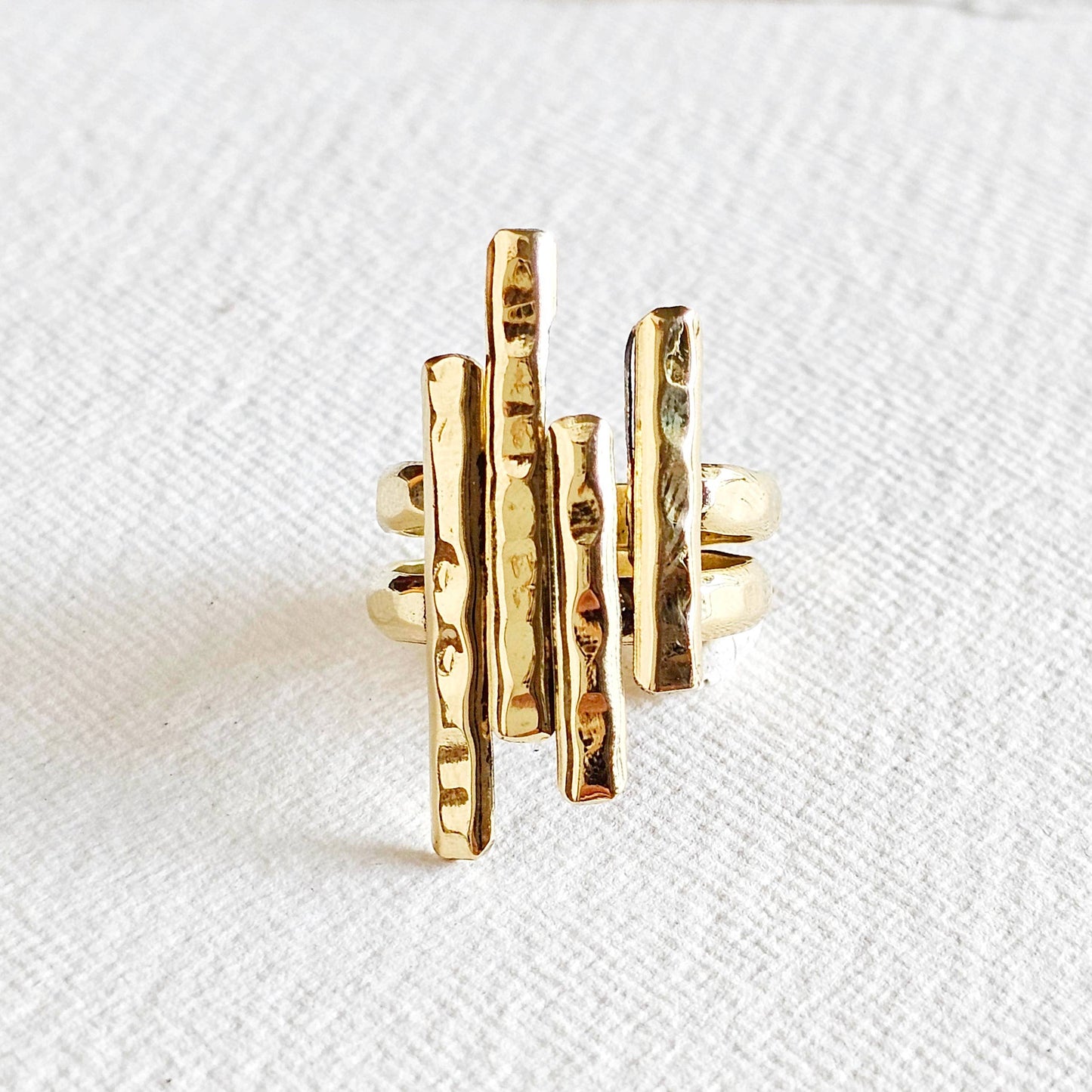 Brass double bar hammered ring adjustable handmade