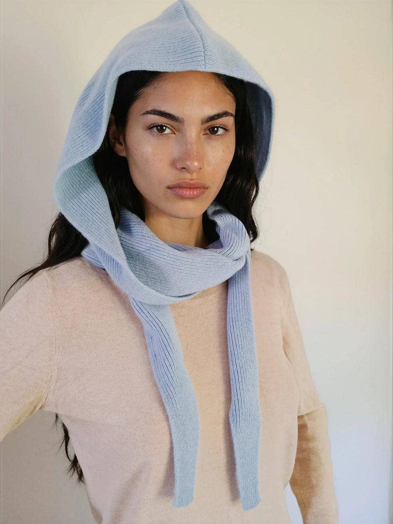 Knitted Hooded Scarf for Women, Cashmere Merino Blend, Cozy Winter Hood Wrap