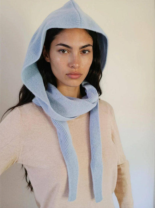 Knitted Hooded Scarf for Women, Cashmere Merino Blend, Cozy Winter Hood Wrap