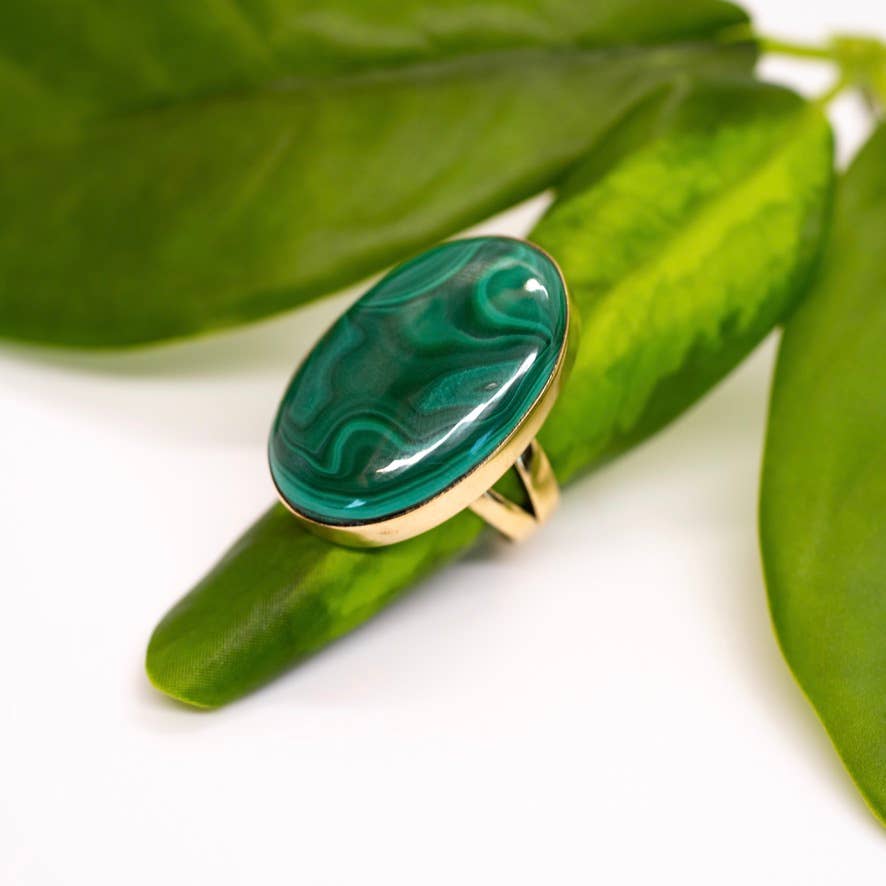 Large Brass Freeform Stone Ring