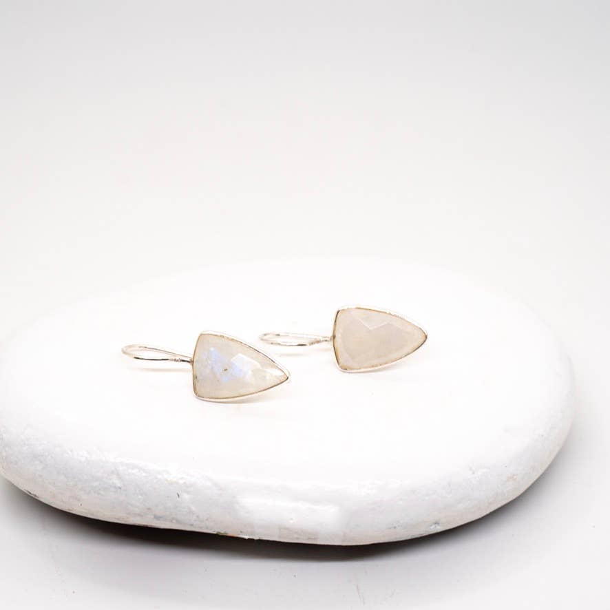 Teardrop Triangle Stone Earring - Moonstone, Labradorite