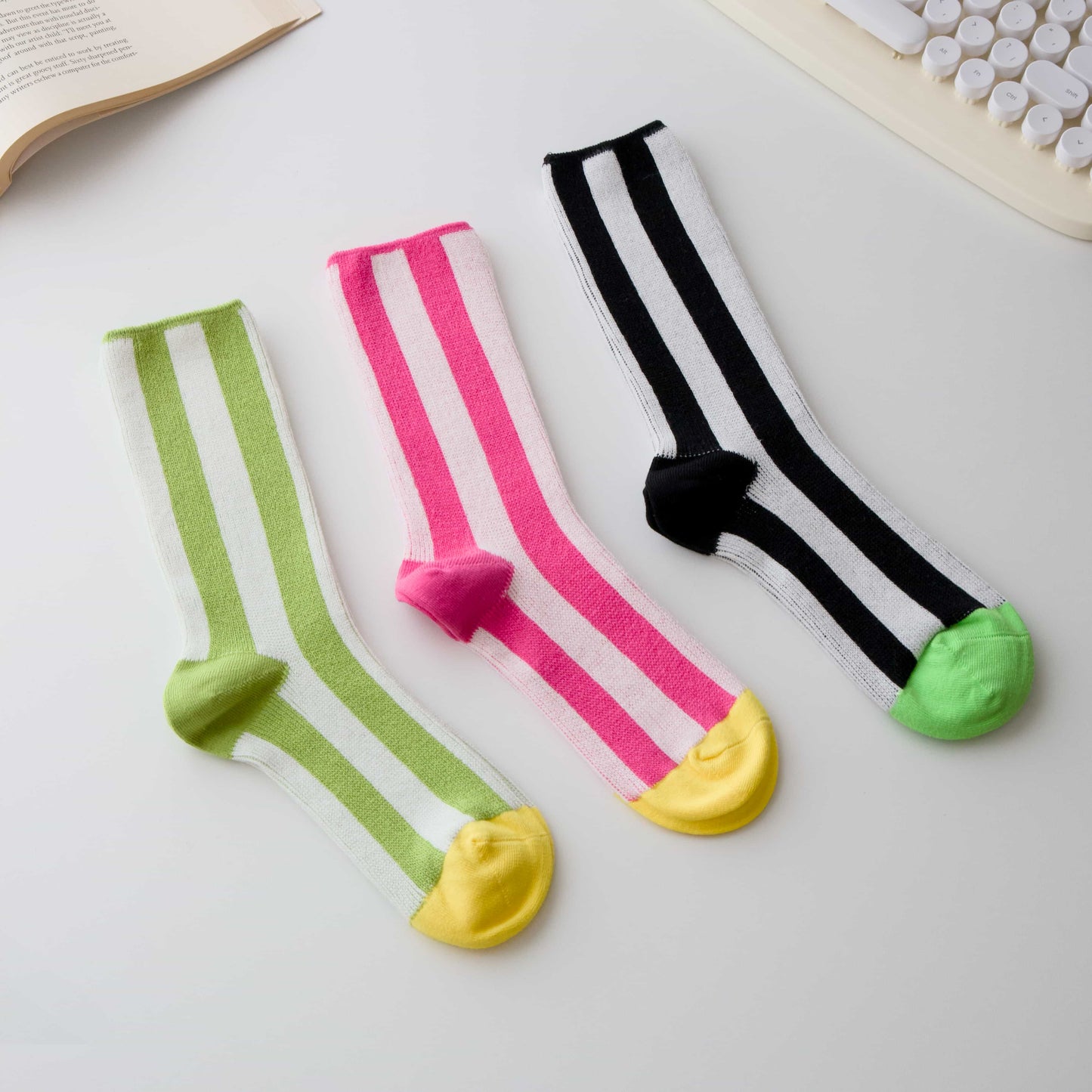 Cotton Striped Crew Socks – Contrast Toe