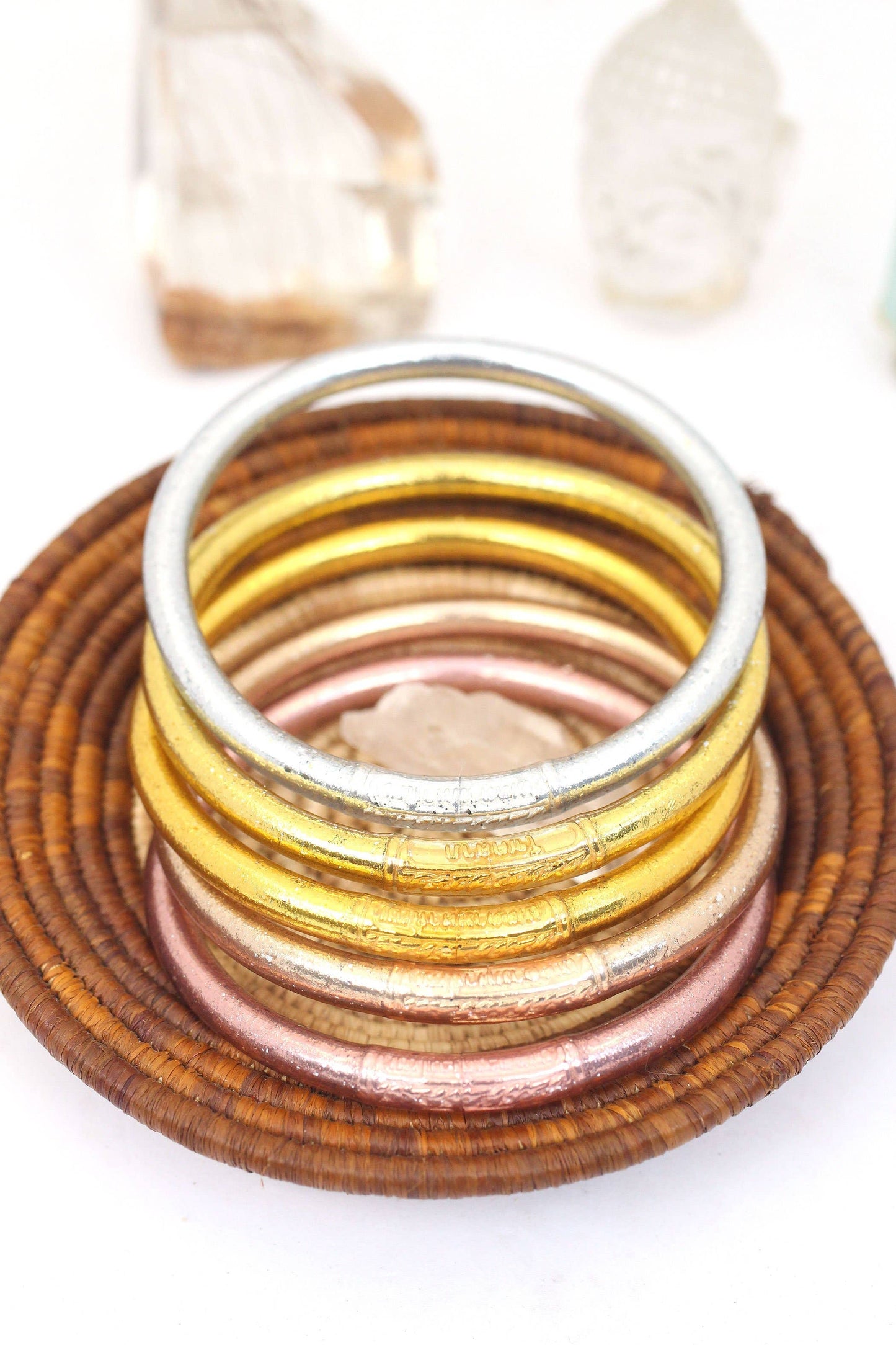 Wide Buddha Temple Bracelets, Mantra Bangles