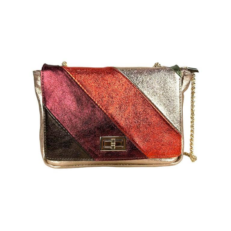 Women's Multicolored Leather Shoulder Bag with Shiny Effect