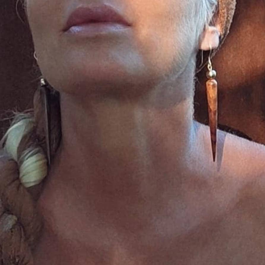 Brass horn black spike sphere earrings handmade