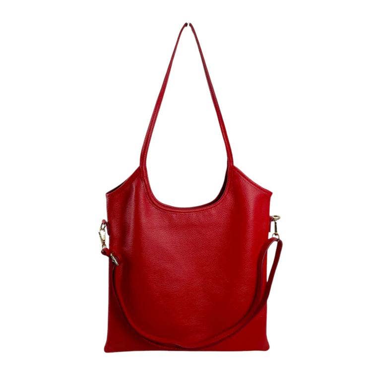 Leather Bag with Long Handles and Crossbody Strap