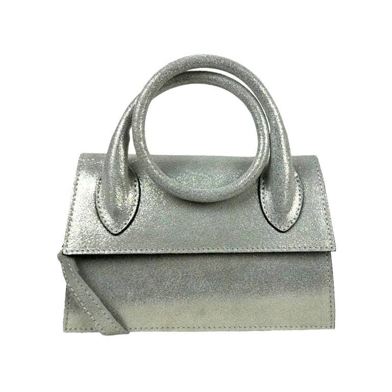 Women's Shiny Leather Shoulder Bag with Long Moldable Handle