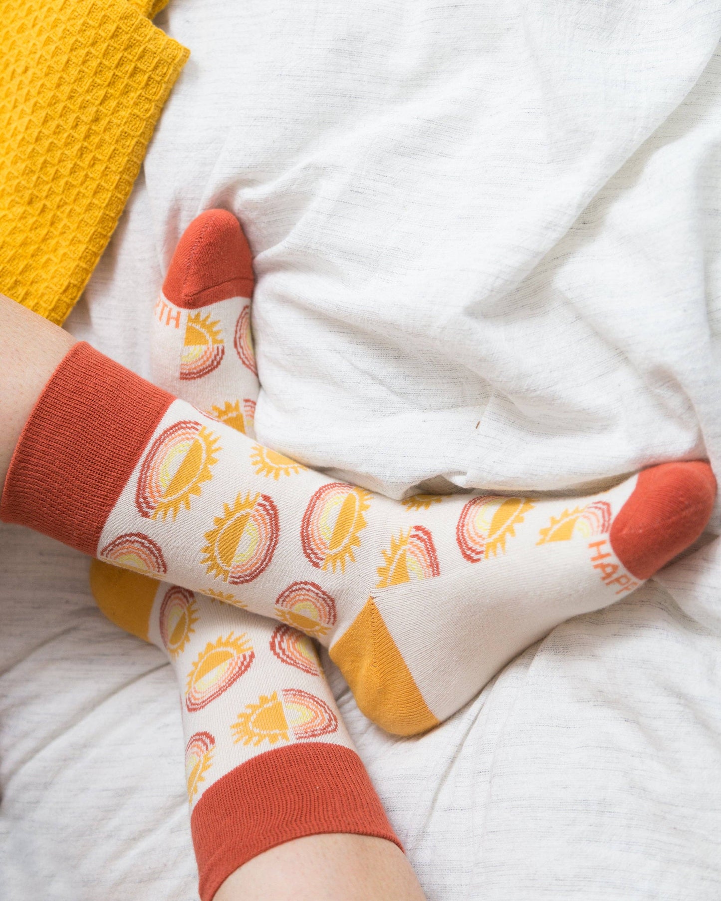 Sunny Men's + Women's Organic  Socks | White, Red, Yellow