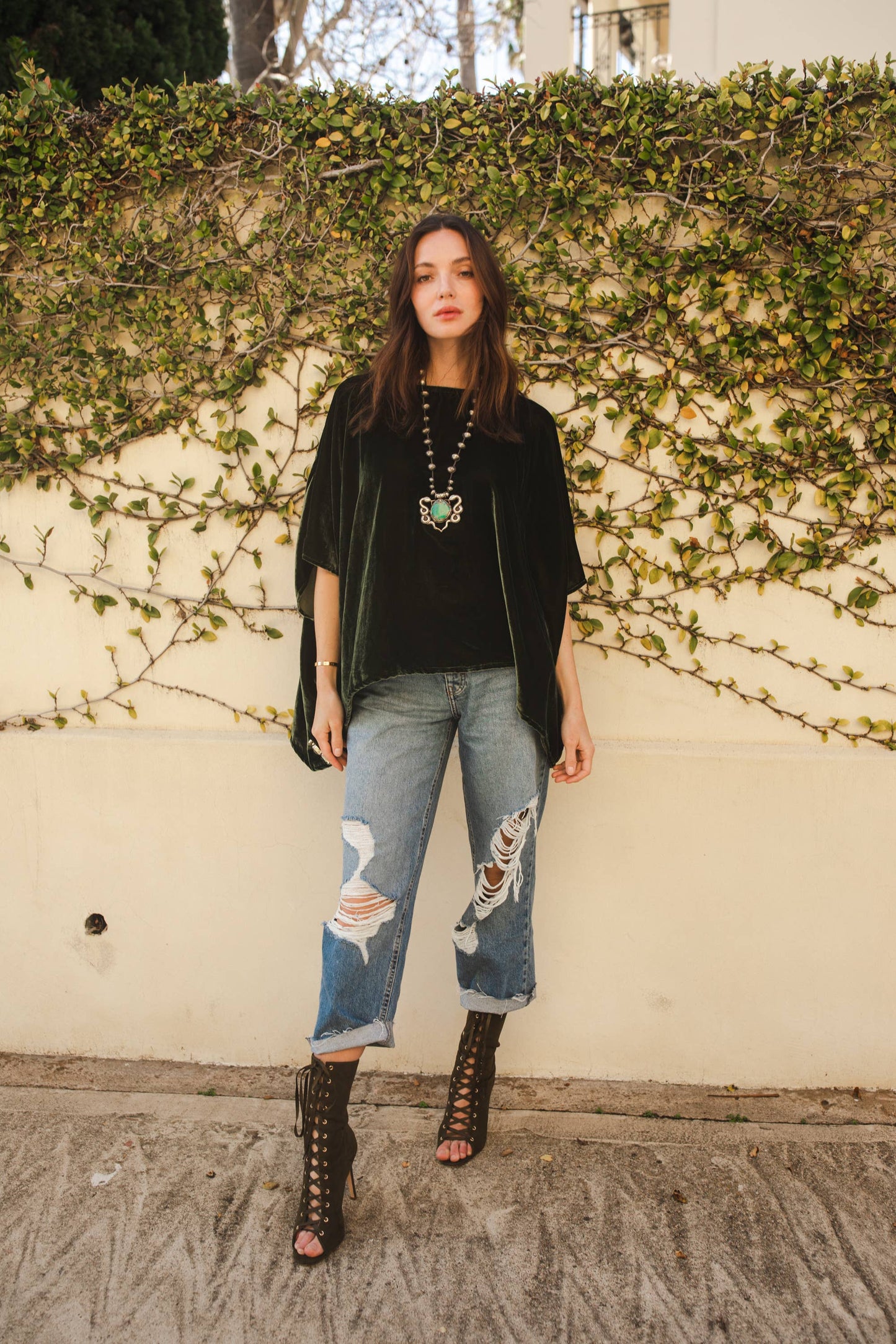 Olive Silk Velvet Scarf Top