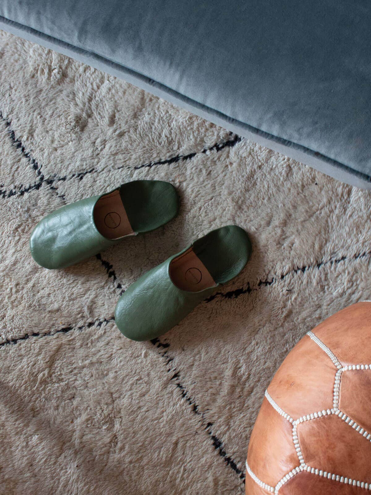 Moroccan Leather Slippers | Olive