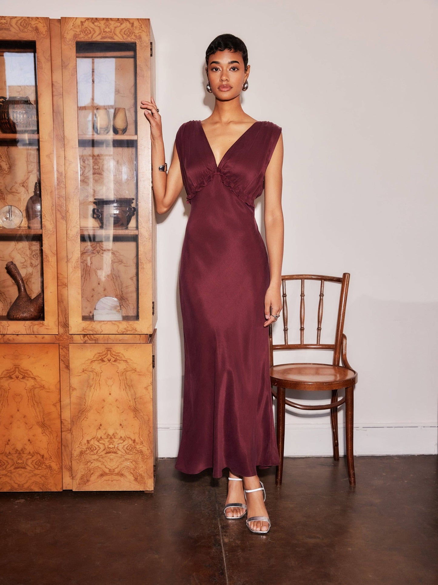 Cierra Ruffle Detail Midi Dress