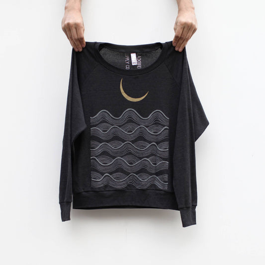 Full Fathoms Womens Loose Fit Raglan Slouchy Pullover Black
