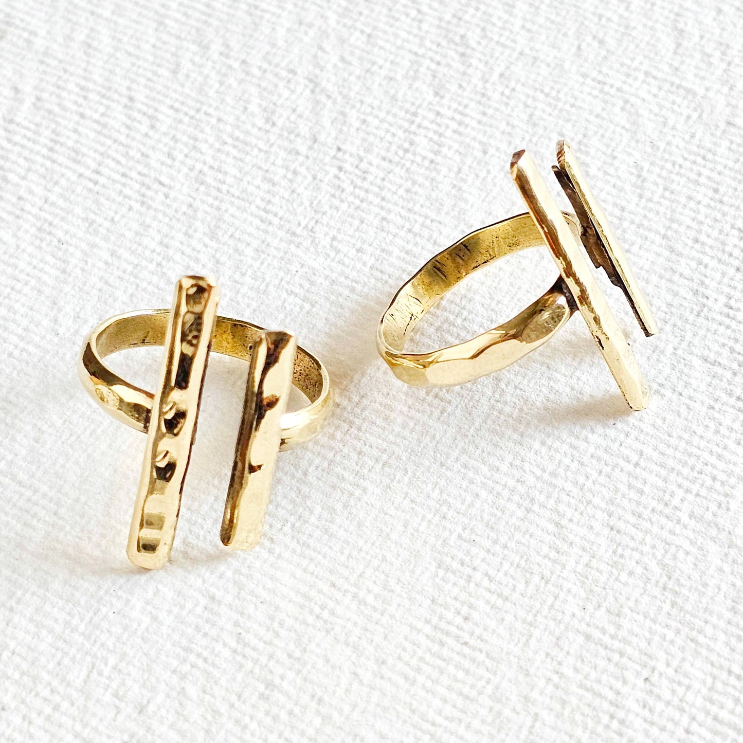 Brass double bar hammered ring adjustable handmade