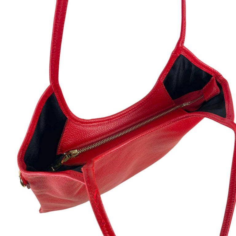 Leather Bag with Long Handles and Crossbody Strap
