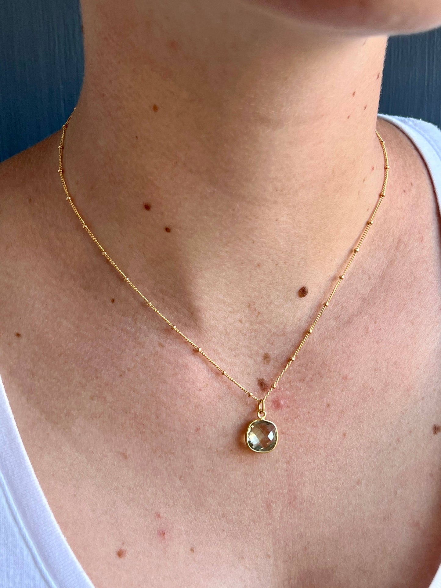 AMET- Square Faceted Green Amethyst Necklace in Silver or Vermeil