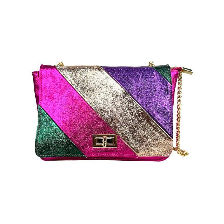 Women's Multicolored Leather Shoulder Bag with Shiny Effect