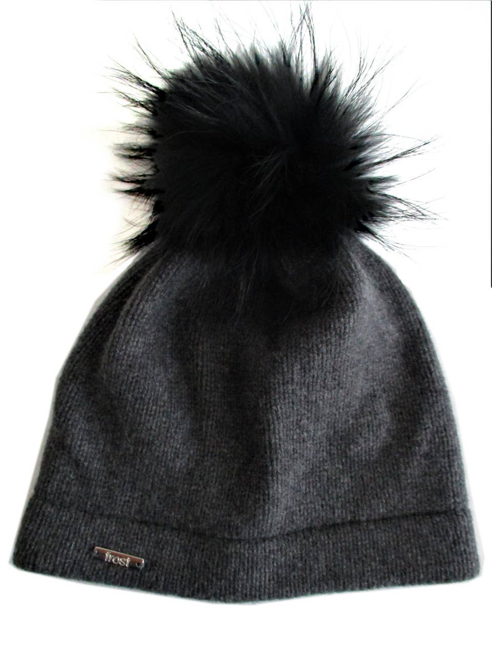 50% Cashmere 50% Merino Knitted Hat, Detachable Fur Pompom