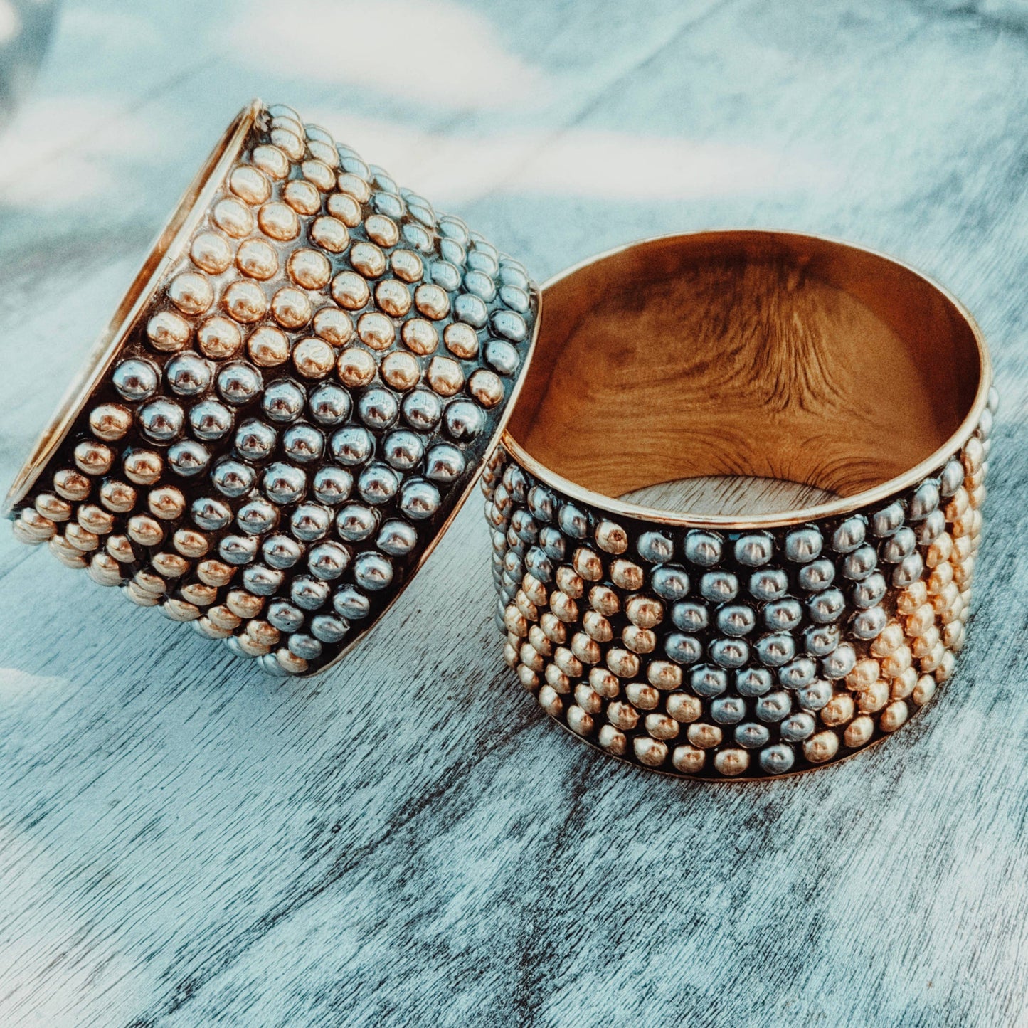 Brass bold studded modern brass cuff bracelet large