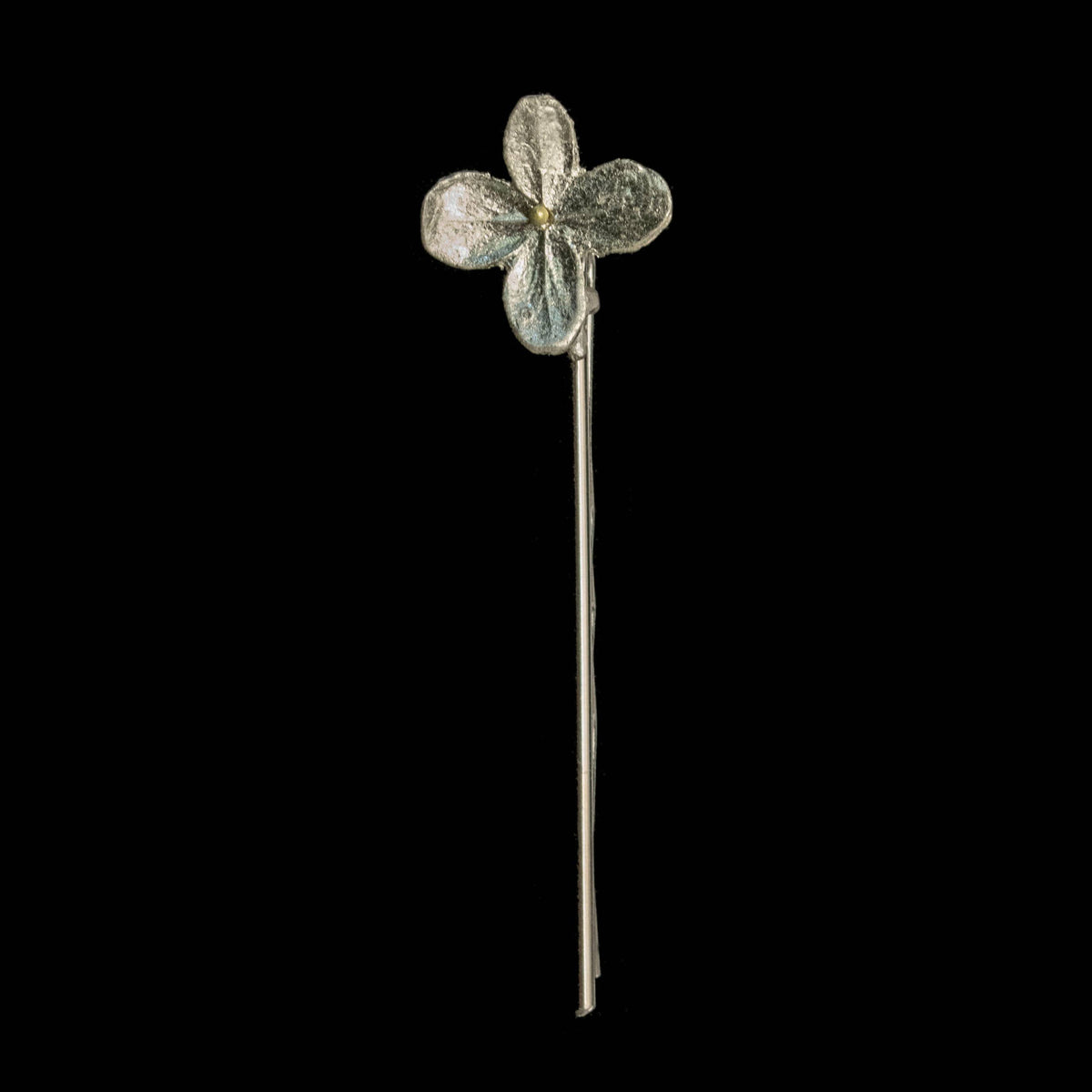 White Hydrangea Single Flower Hair Pin (Silver Tone)