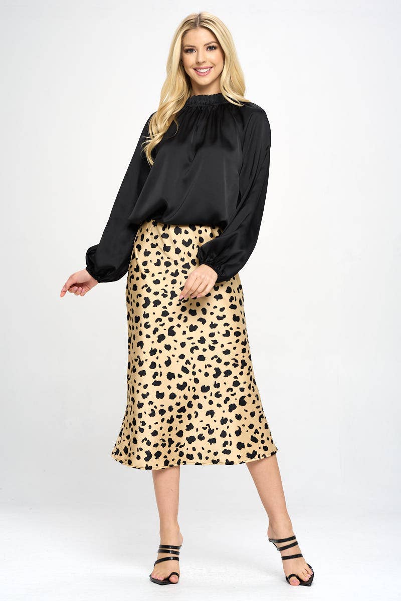 Animal Print Satin Midi Skirt (Made in USA)