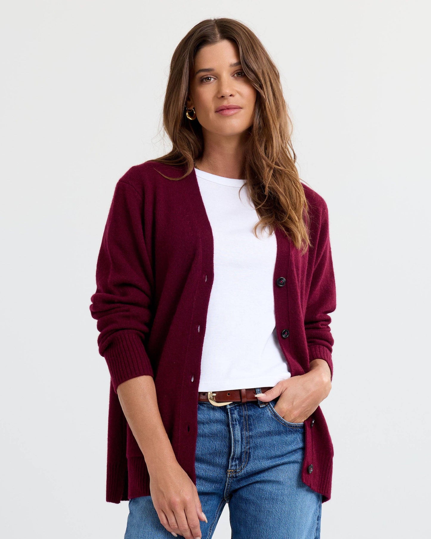 Cashmere Boyfriend Cardigan | Cabernet