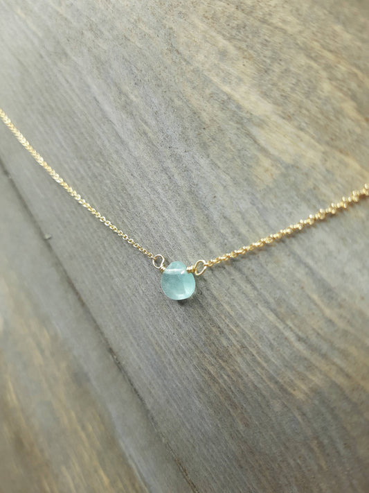 Green Chalcedony Center Bead Necklace | 14K Gold-Fill