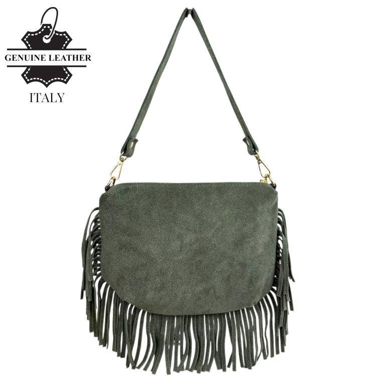 Italian Suede Crossbody Bag with Fringes