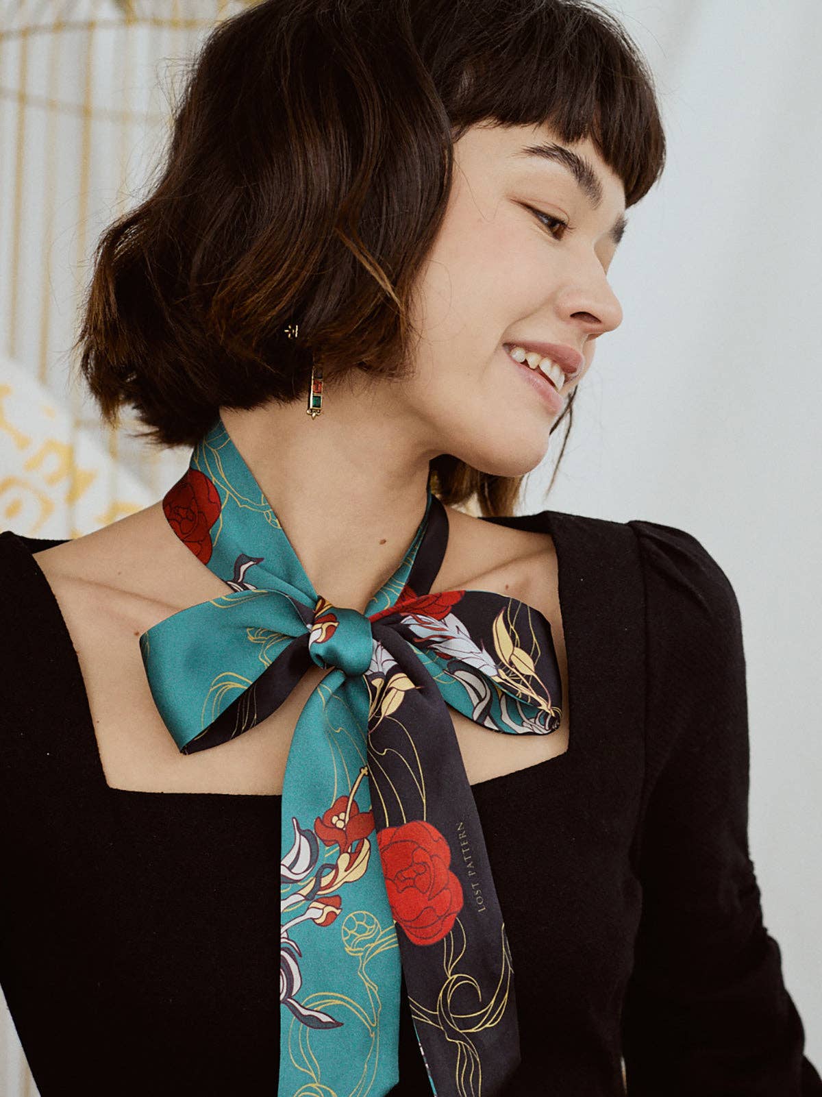 Dream Hunter Silk Skinny Scarf | Emerald Green